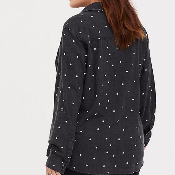 Torrid TAYLOR CHARCOAL GREY POLKA DOT BUTTON FRONT RELAXED FIT SHIRT 2 XXL - Picture 6 of 6
